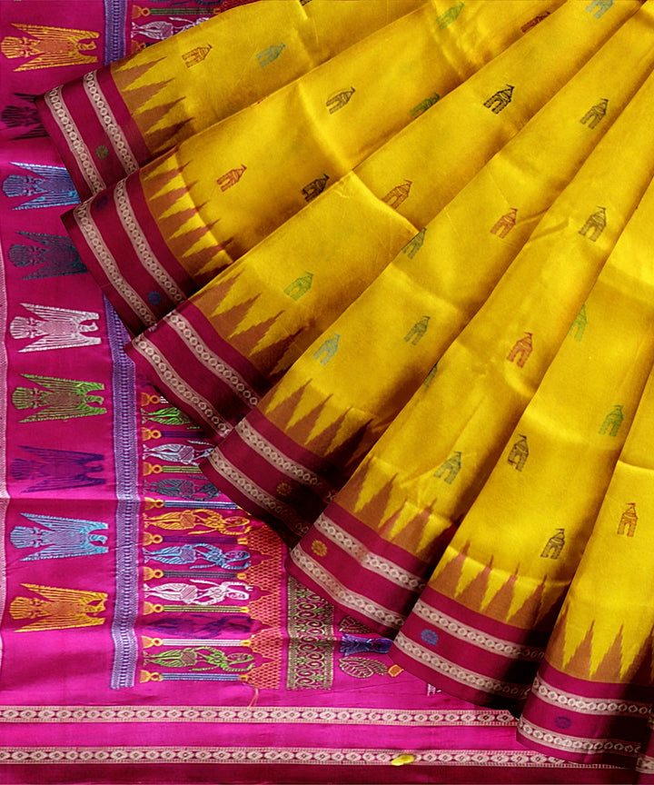 Yellow Deep Magenta Silk Handloom Nilachakra Saree