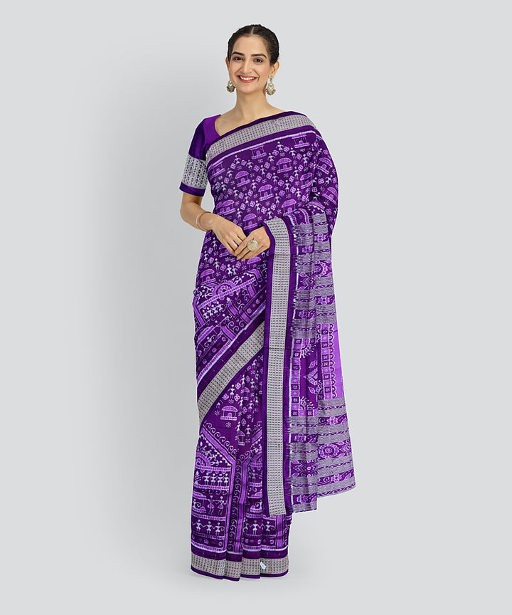 Purple Deep Lilac Silk Handloom Sambalpuri Saree
