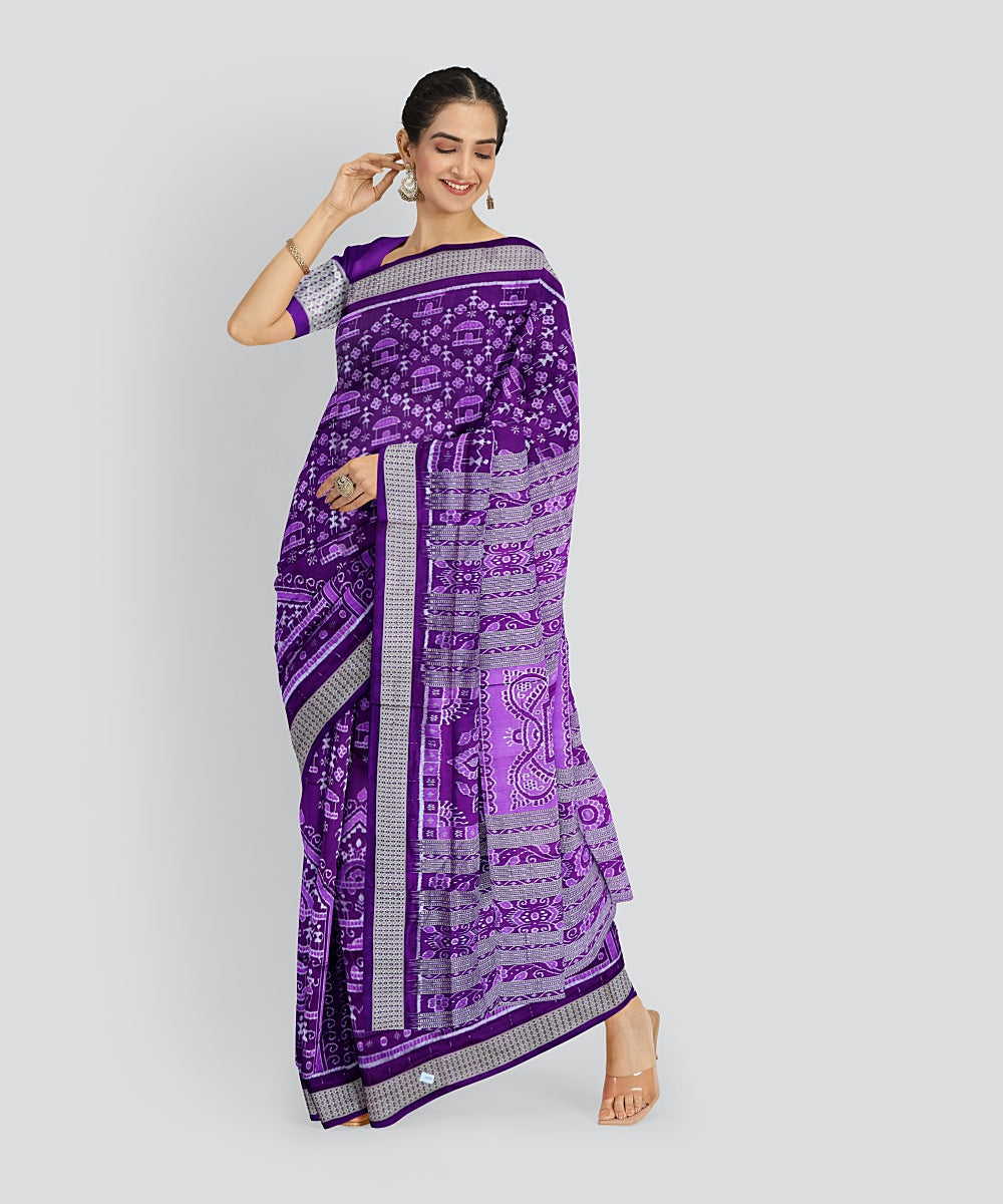 Purple Deep Lilac Silk Handloom Sambalpuri Saree