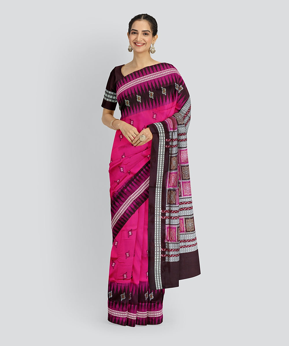 Deep Cerise Black Bean Silk Handloom Bomkai Saree