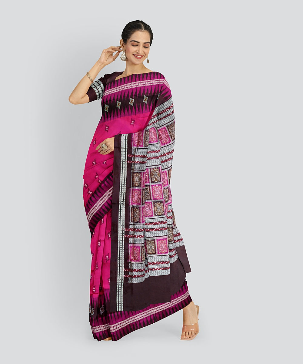 Deep Cerise Black Bean Silk Handloom Bomkai Saree