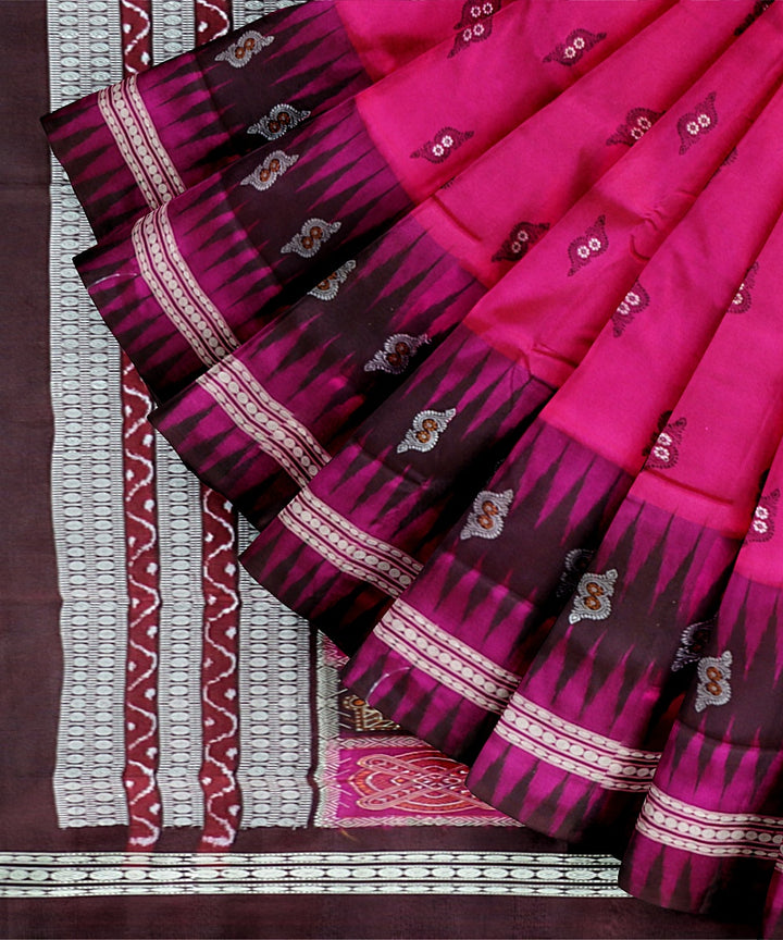 Deep Cerise Black Bean Silk Handloom Bomkai Saree
