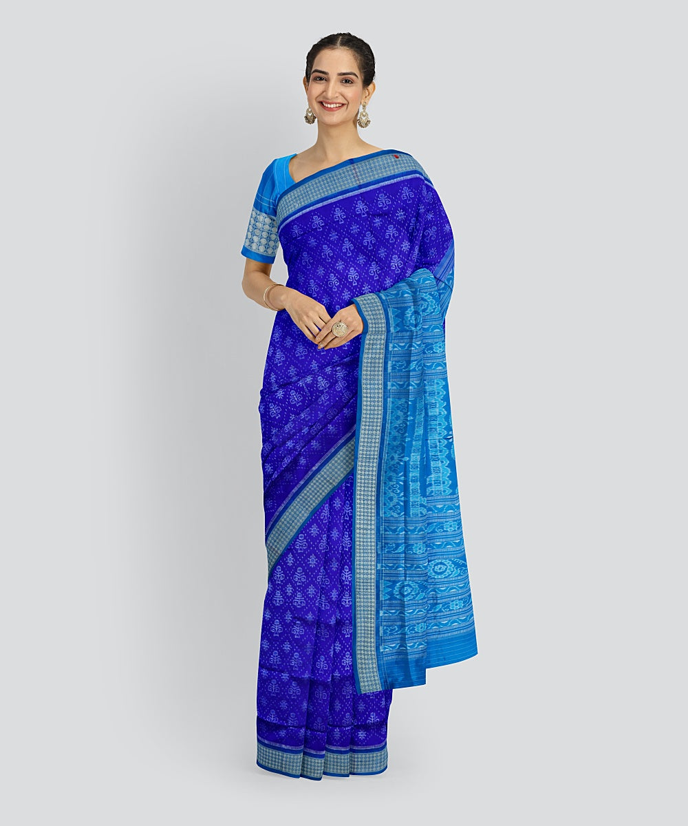 Navy Blue Denim Silk Handloom Sambalpuri Saree