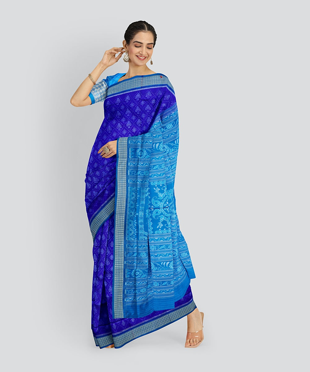 Navy Blue Denim Silk Handloom Sambalpuri Saree