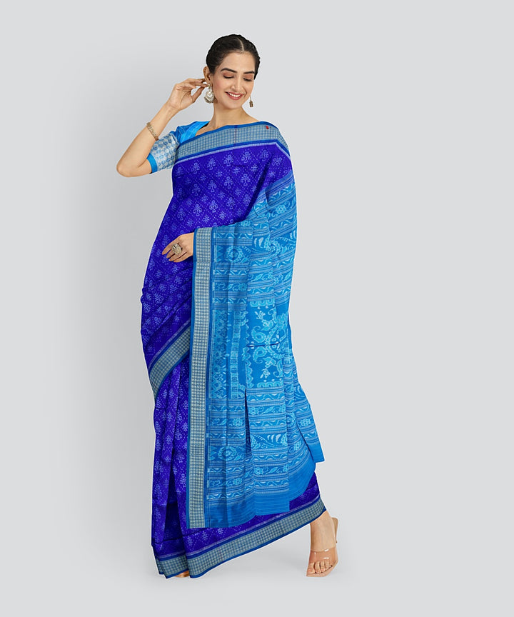 Navy Blue Denim Silk Handloom Sambalpuri Saree