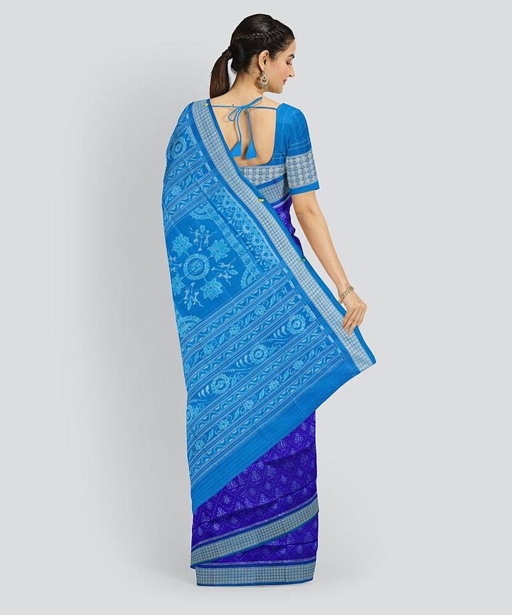 Navy Blue Denim Silk Handloom Sambalpuri Saree