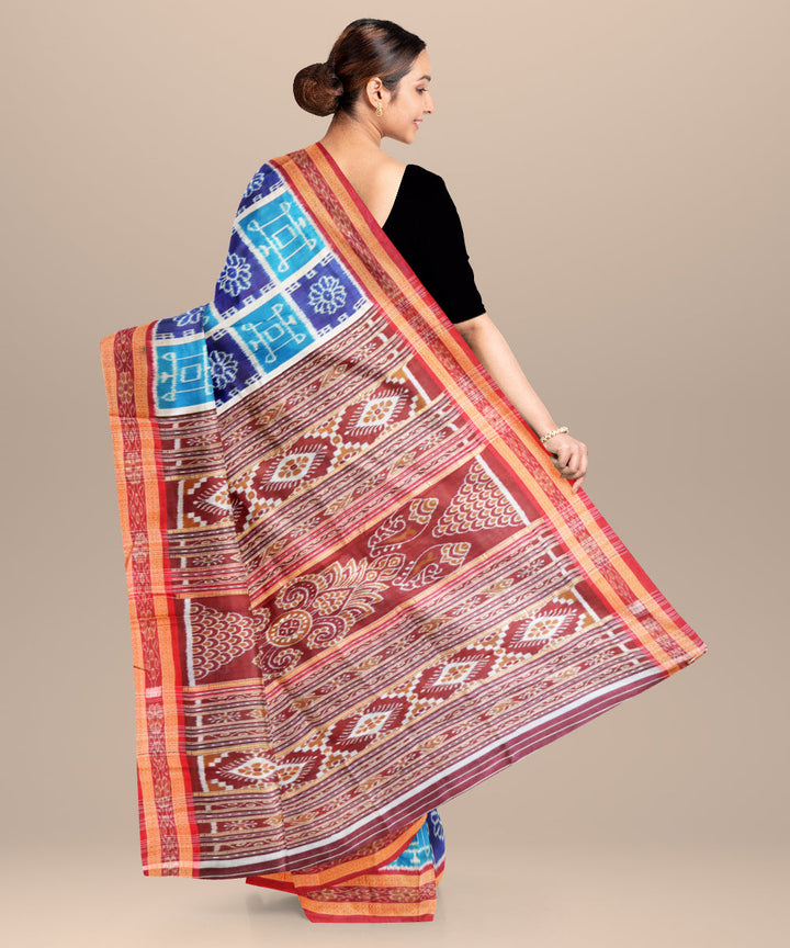 Dark cerulean midnight blue bright maroon silk handloom khandua saree