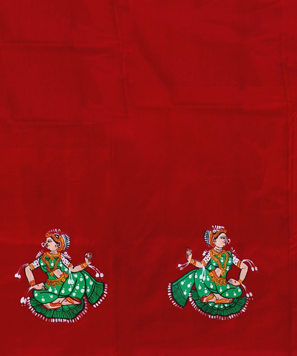 White Dark Red Silk Handloom Pattachitra Saree