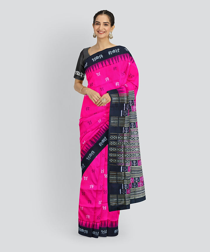 Pink Black Silk Handloom Bomkai Saree