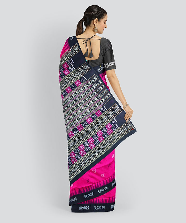 Pink Black Silk Handloom Bomkai Saree