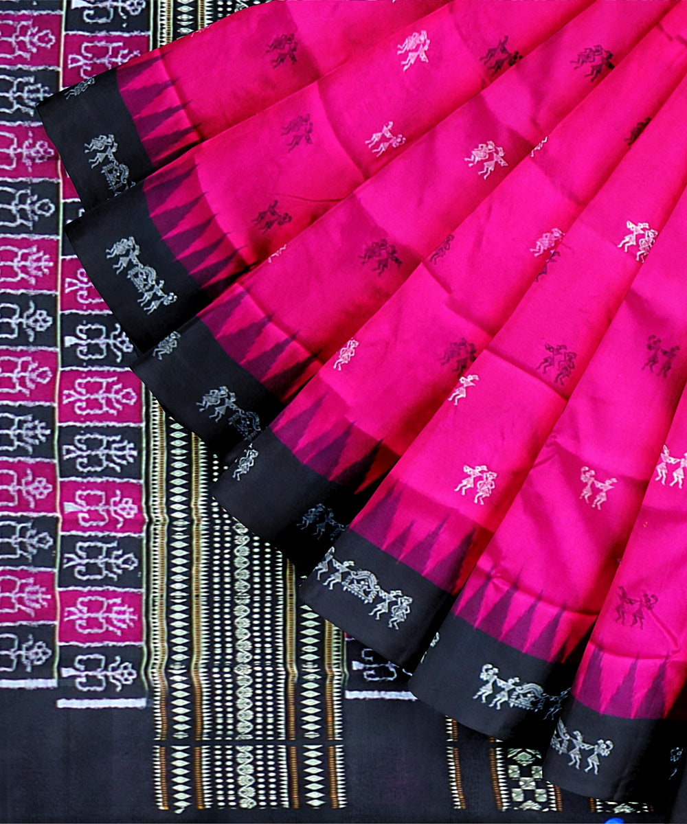 Pink Black Silk Handloom Bomkai Saree