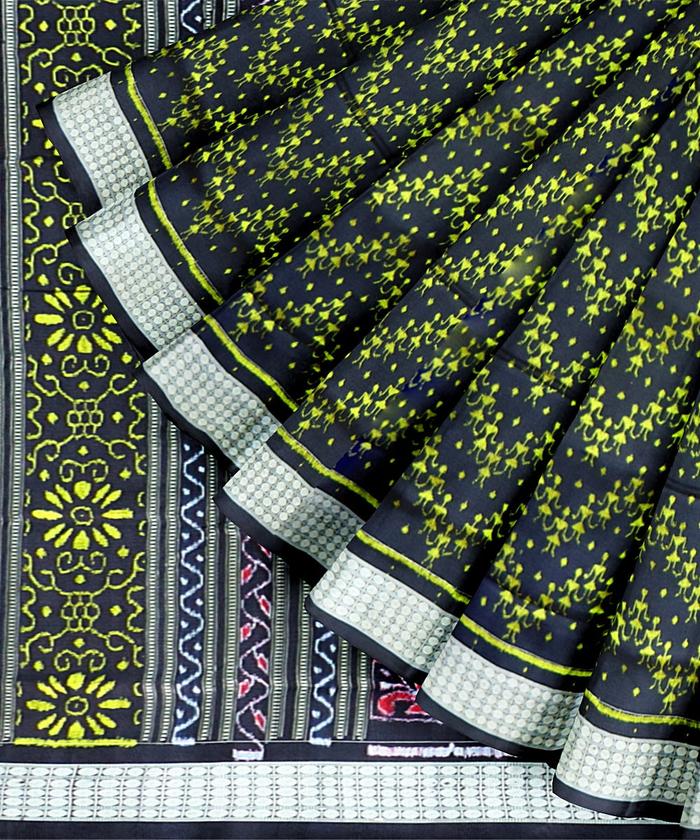 Black Goldenrod Silk Handloom Sambalpuri Saree