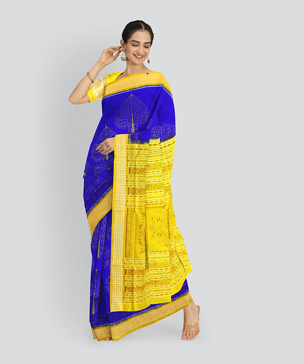 Sky Blue Deep Lemon Silk Handloom Tissue Saree