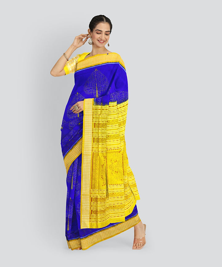 Sky Blue Deep Lemon Silk Handloom Tissue Saree