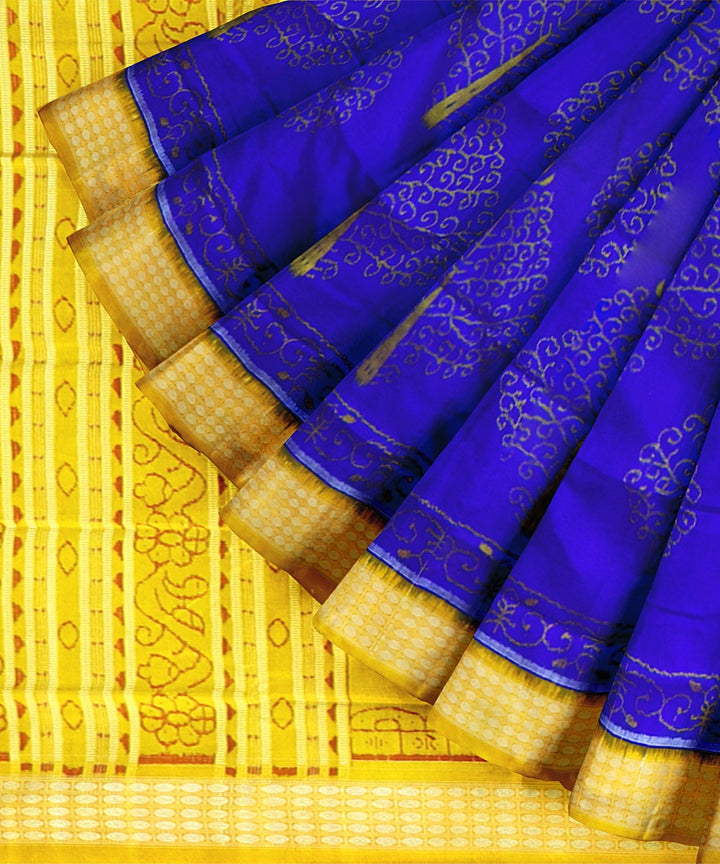 Sky Blue Deep Lemon Silk Handloom Tissue Saree