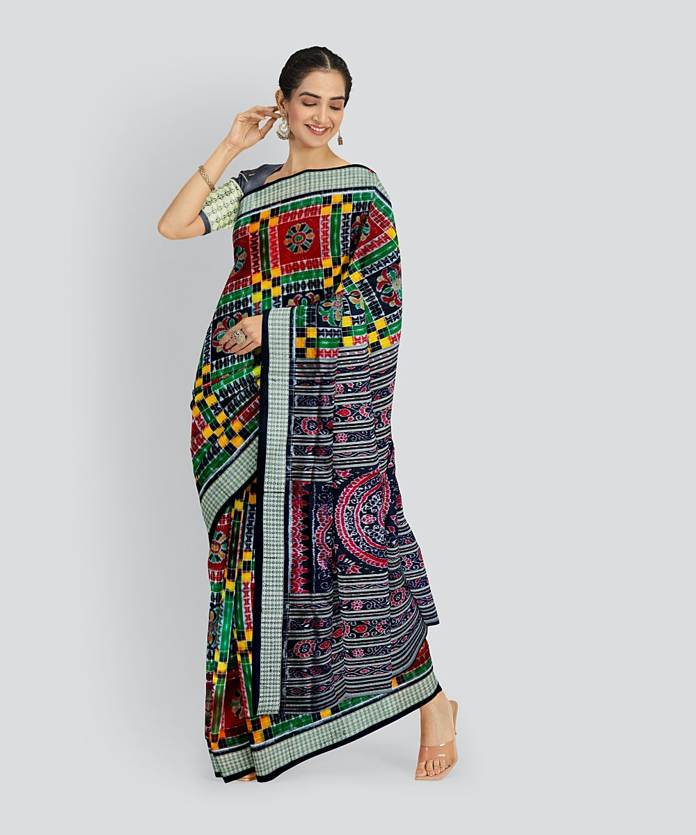 Multicolor Black Silk Handloom Sambalpuri Saree