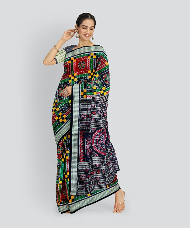 Multicolor Black Silk Handloom Sambalpuri Saree