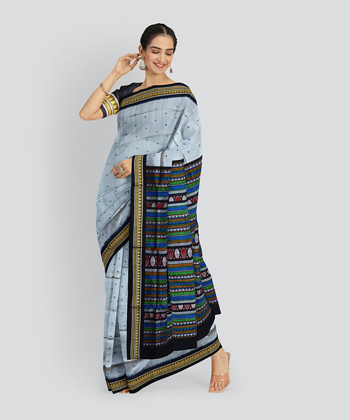 Grey Black Silk Handloom Dongoria Saree