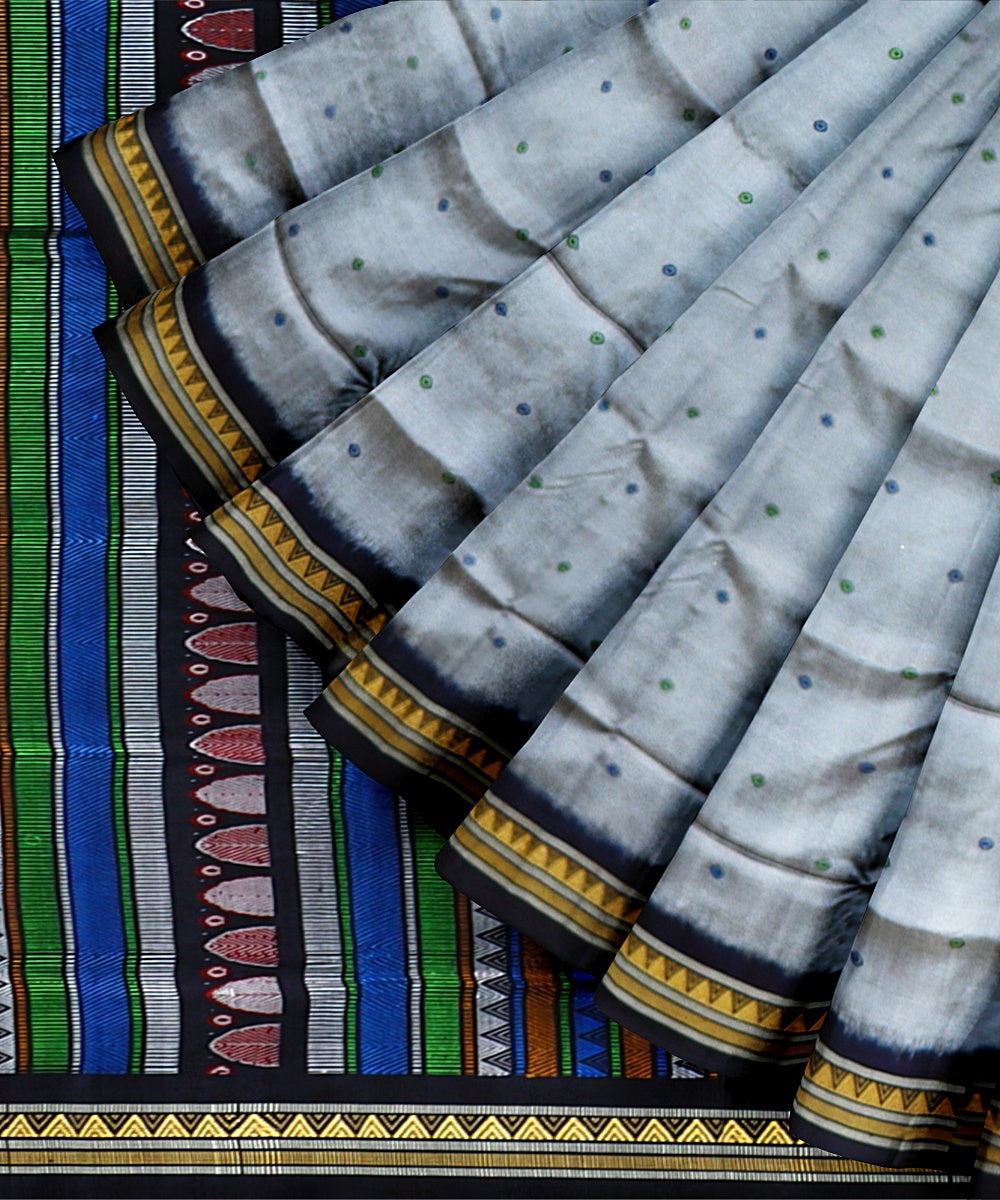 Grey Black Silk Handloom Dongoria Saree