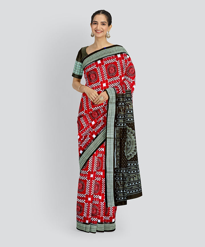 Red Brown Silk Handloom Sambalpuri Saree
