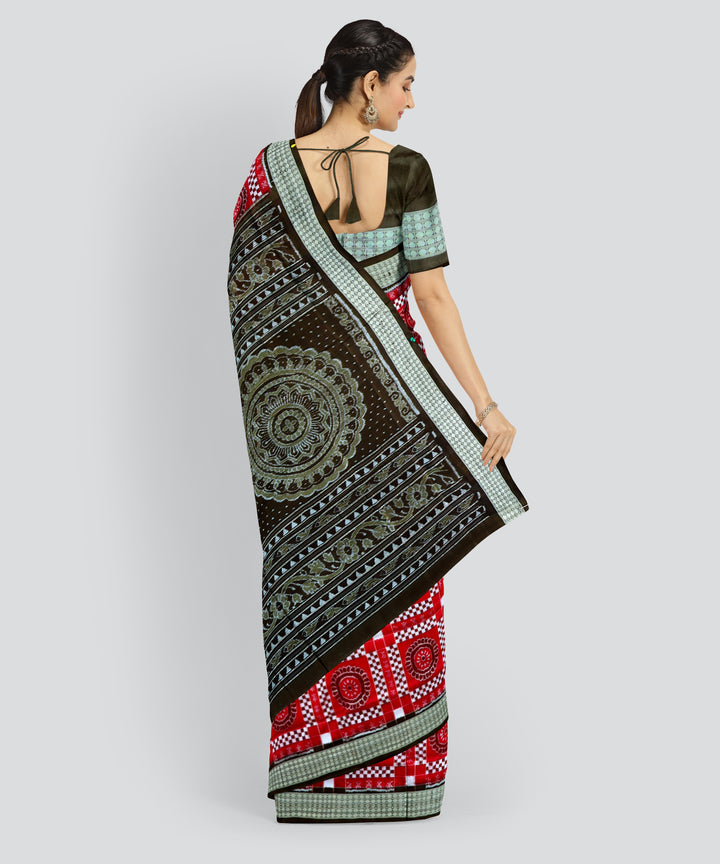 Red Brown Silk Handloom Sambalpuri Saree