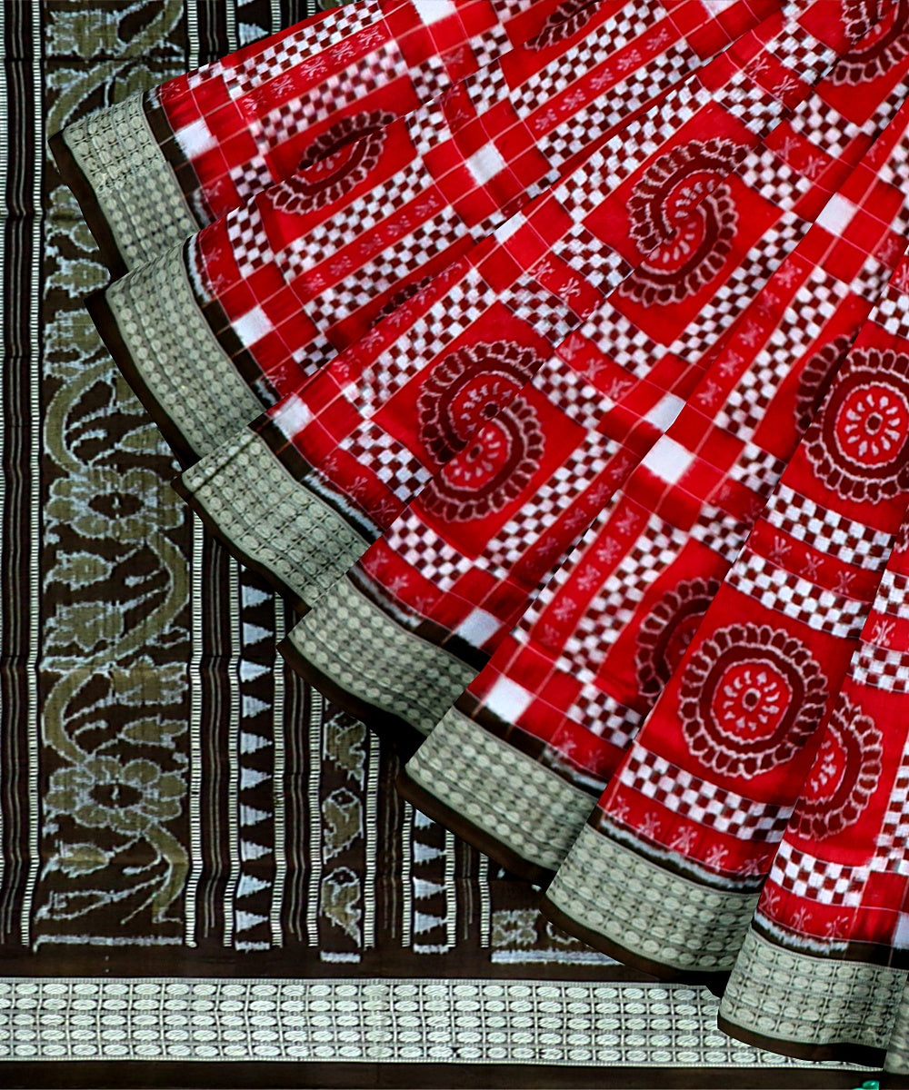 Red Brown Silk Handloom Sambalpuri Saree