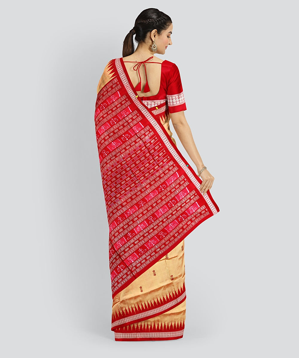 Beige Dark Red Silk Handloom Bomkai Saree
