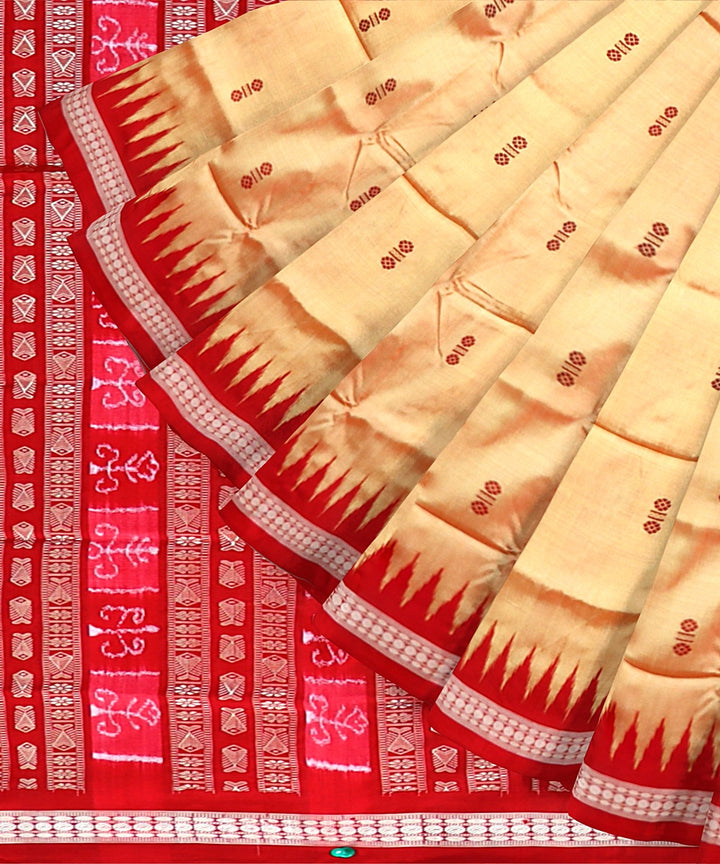Beige Dark Red Silk Handloom Bomkai Saree