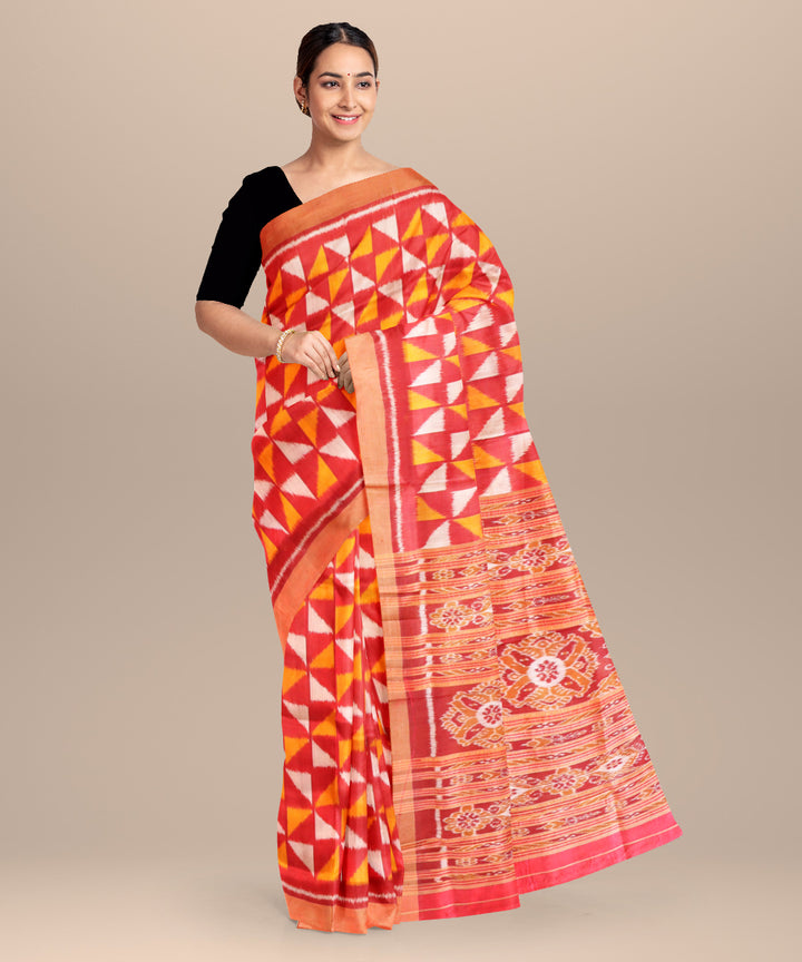 Red dark goldenrod silk handloom khandua saree