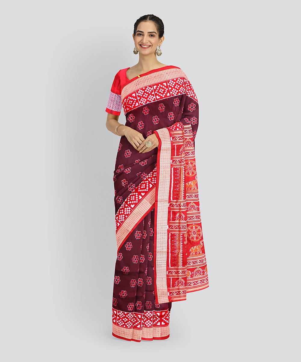 Maroon Dark Red Silk Handloom Sambalpuri Saree