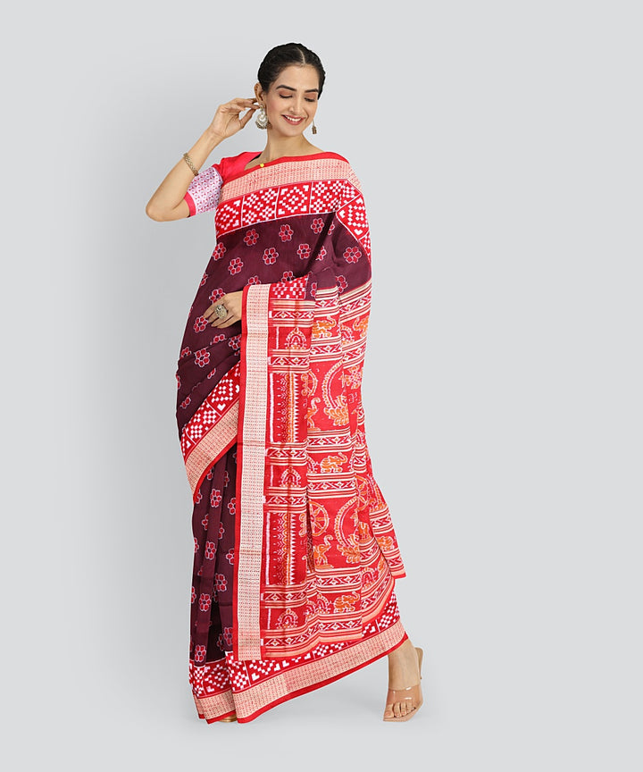 Maroon Dark Red Silk Handloom Sambalpuri Saree