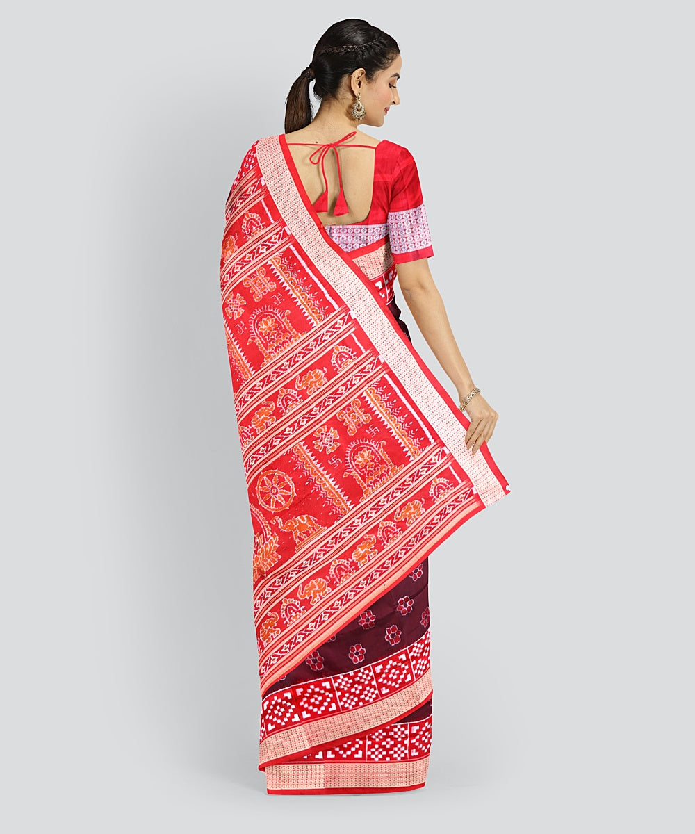 Maroon Dark Red Silk Handloom Sambalpuri Saree