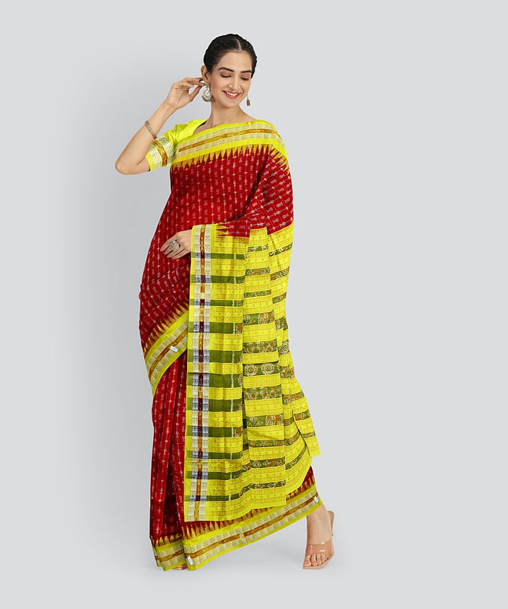 Maroon Deep Lemon Silk Handloom Bomkai Saree
