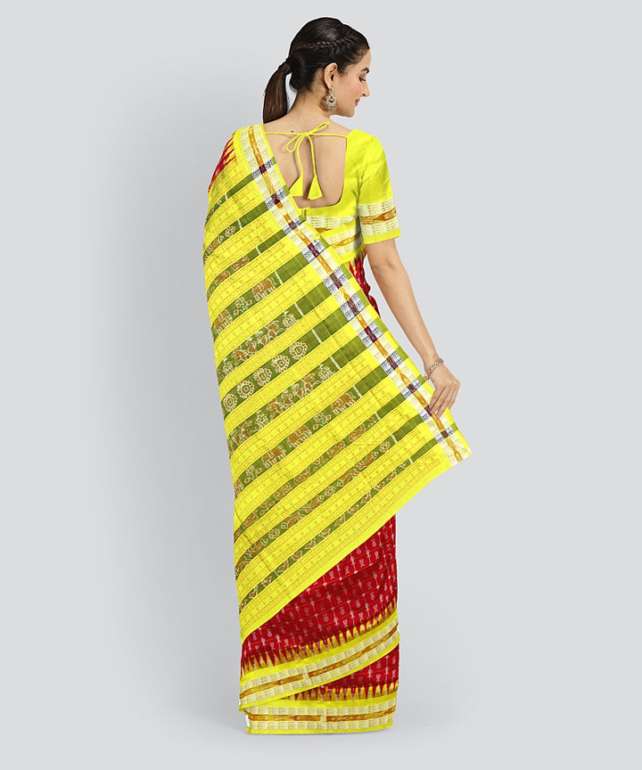 Maroon Deep Lemon Silk Handloom Bomkai Saree