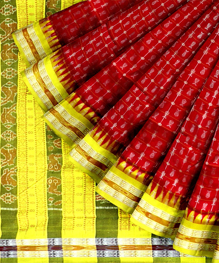 Maroon Deep Lemon Silk Handloom Bomkai Saree
