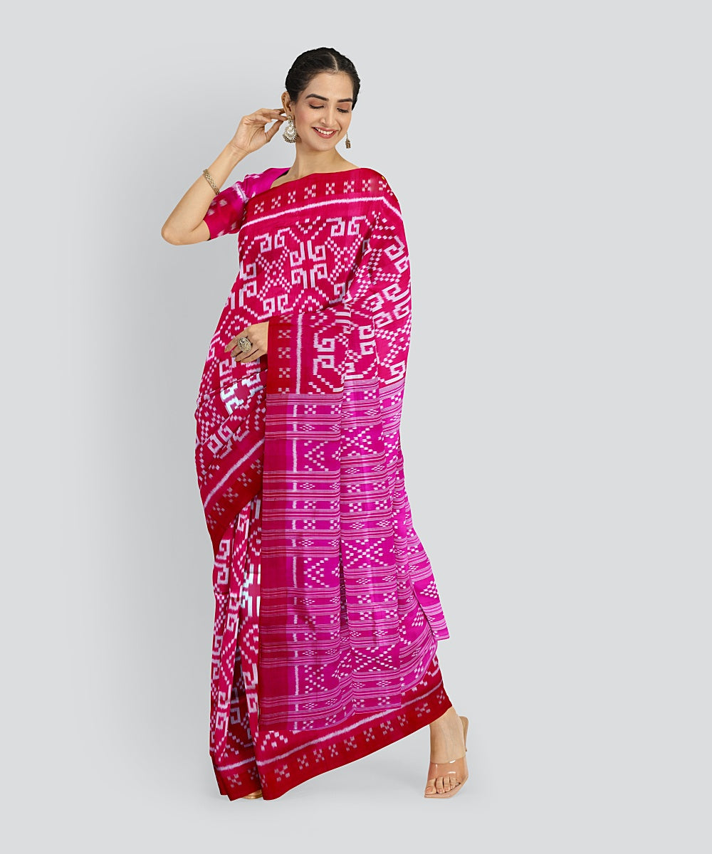 Pink Debian Red Silk Handloom Khandua Saree