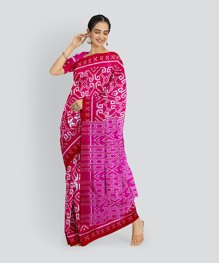 Pink Debian Red Silk Handloom Khandua Saree