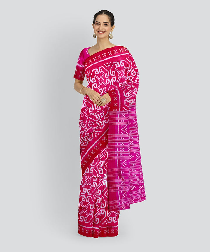 Pink Debian Red Silk Handloom Khandua Saree