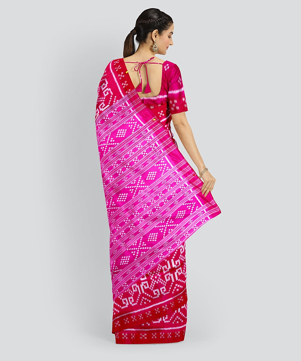 Pink Debian Red Silk Handloom Khandua Saree