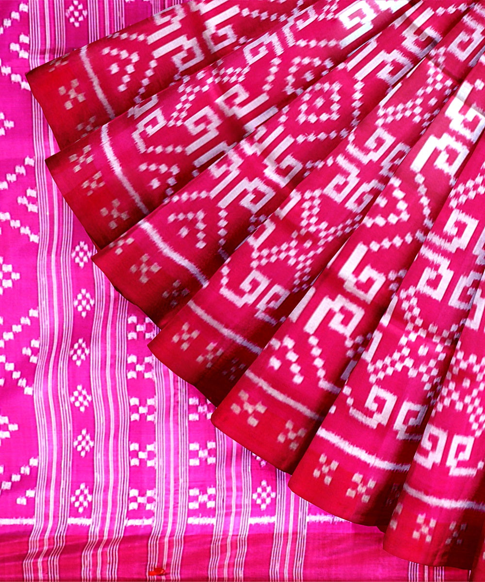 Pink Debian Red Silk Handloom Khandua Saree