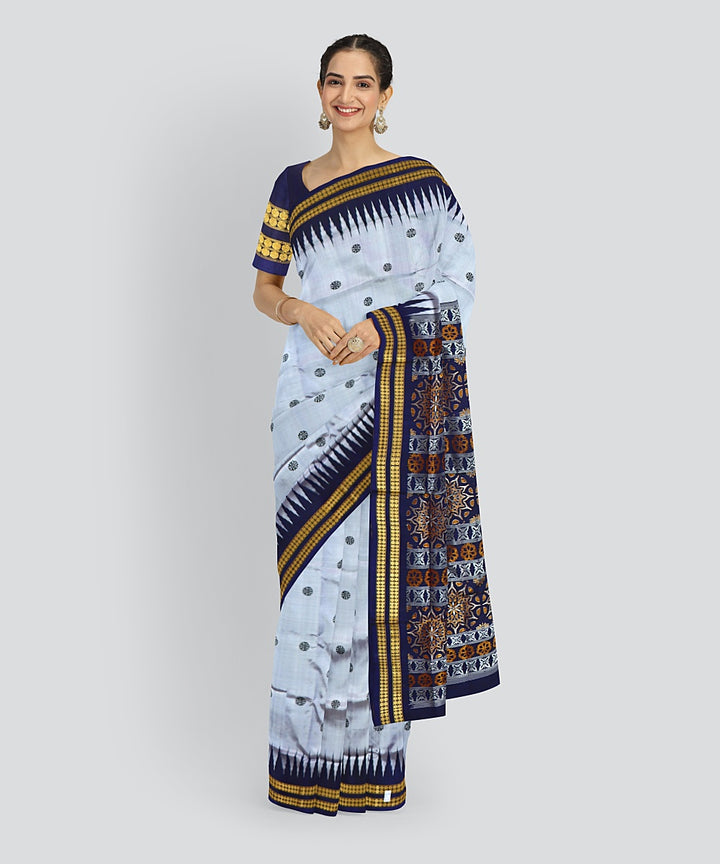 Grey Electric Indigo Silk Handloom Bomkai Saree