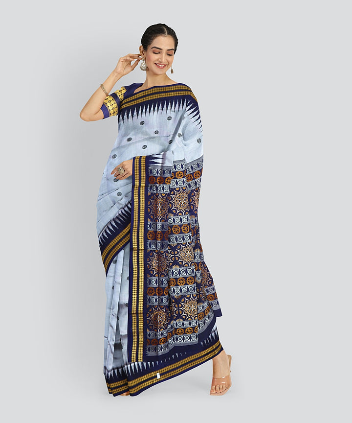 Grey Electric Indigo Silk Handloom Bomkai Saree