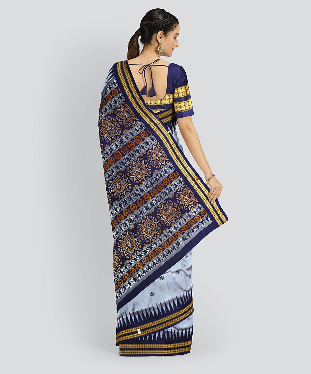 Grey Electric Indigo Silk Handloom Bomkai Saree