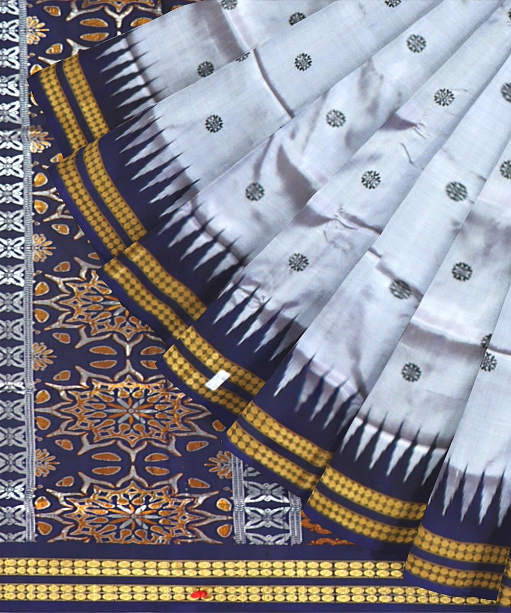 Grey Electric Indigo Silk Handloom Bomkai Saree
