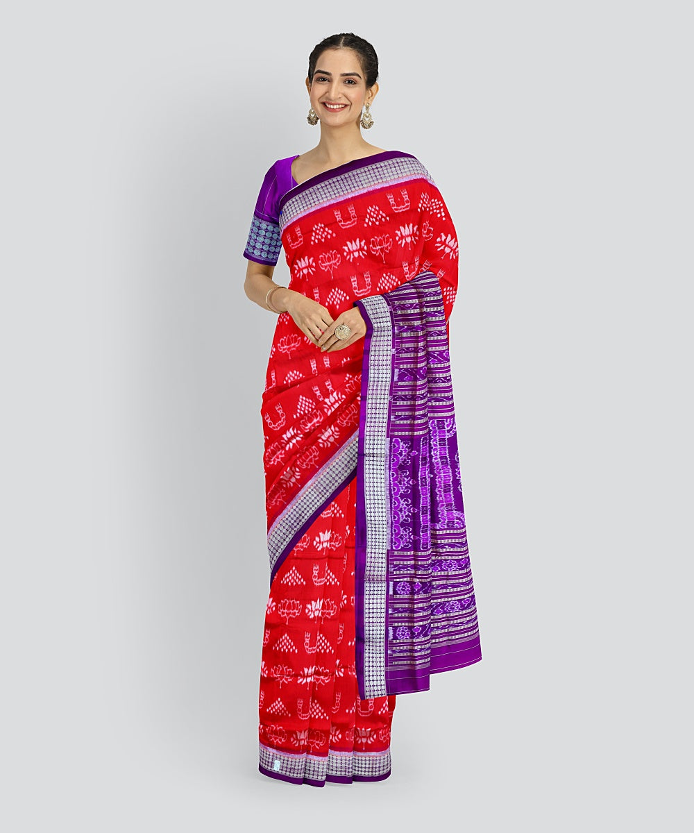 Red Dark Violet Silk Handloom Sambalpuri Saree