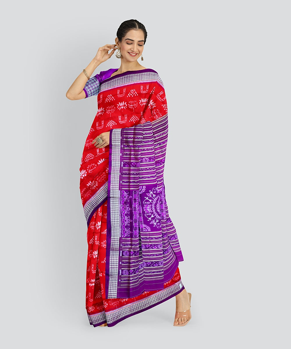 Red Dark Violet Silk Handloom Sambalpuri Saree