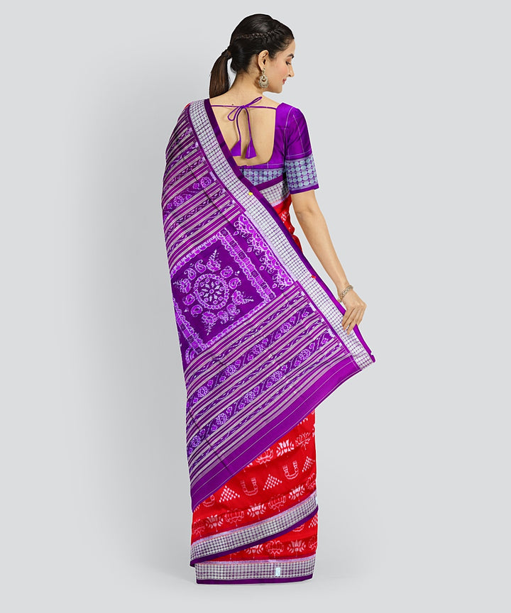 Red Dark Violet Silk Handloom Sambalpuri Saree