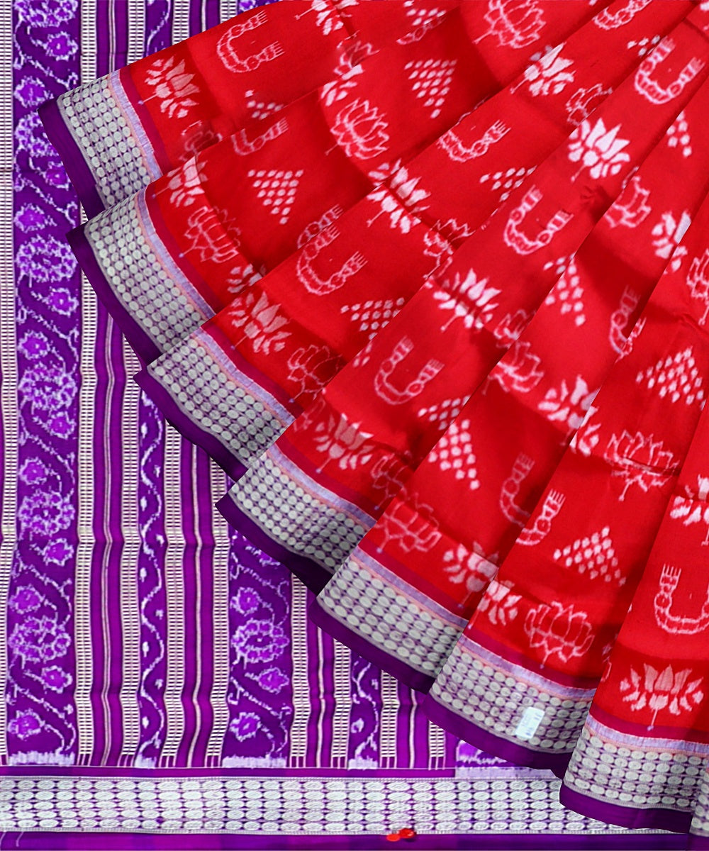 Red Dark Violet Silk Handloom Sambalpuri Saree