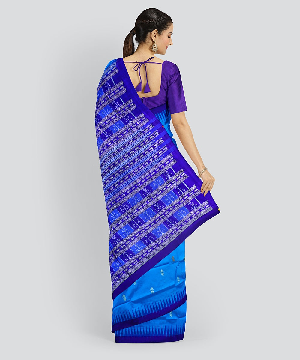 Cyan Blue Dark Blue Silk Handloom Bomkai Saree