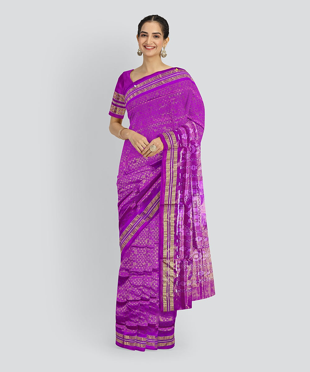 Purple Golden Silk Handloom Tissue Saree